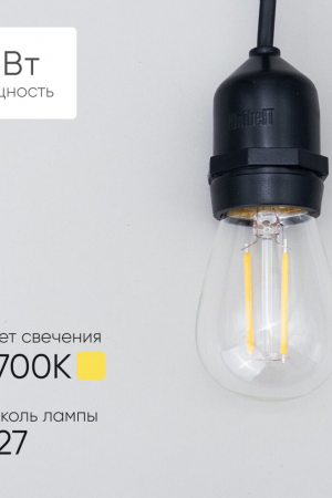 Лампа Филаментная H60 мм. 220В, цоколь E27, 2 Вт, Тепло-белая, 2700К, LTC (FLM27-2W-2WW)