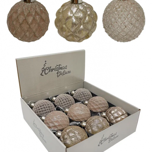 Набор винтажных стеклянных шаров Дворцовые тайны 80 мм., шампань, 9 шт., Christmas DeLuxe (13040)