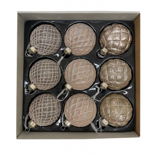 Набор винтажных стеклянных шаров Дворцовые тайны 80 мм., шампань, 9 шт., Christmas DeLuxe (13040)