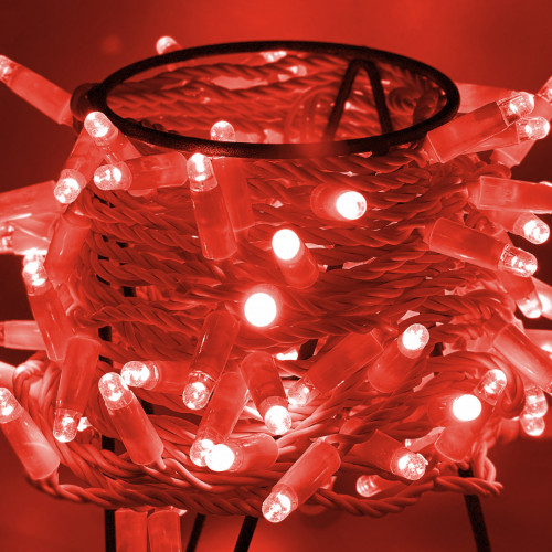 Светодиодная нить 100 красных LED ламп, 10 м., 24В, статика, белый провод ПВХ, Teamprof (TPF-S10C-24V-CW/R)