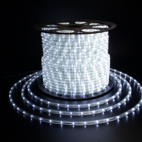  Дюралайт светодиодный 2-х проводной, диаметр 10 мм., 220В, холодные белые LED лампы 30 шт на 1 м., бухта 100 м., статика, Teamprof (TPF-DL-2WH-100-10mm-240-W)