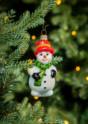 Елочное украшение Снеговик в шарфике, стекло, 10,5 см., 1 шт., Витус (59190)