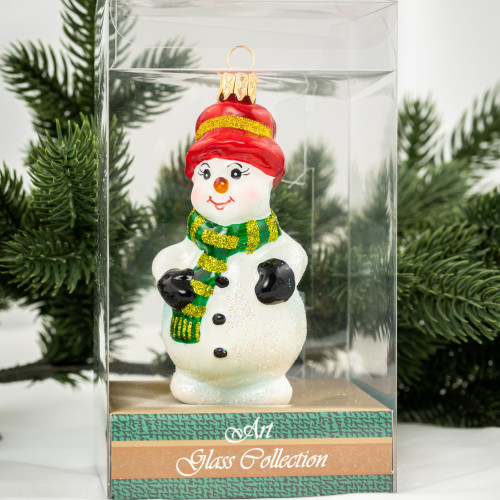 Елочное украшение Снеговик в шарфике, стекло, 10,5 см., 1 шт., Витус (59190)