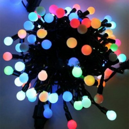 Светодиодная гирлянда шарики Fiesta, 10 м., 100 RGB LED  ламп 13 мм , черный ПВХ, Beauty Led (RGB SB100-1-2RGB)