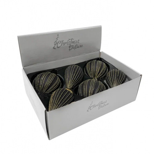 Набор винтажных стеклянных украшений Гротеск 100 мм., черный с золотом, 6 шт., Christmas DeLuxe (13159)