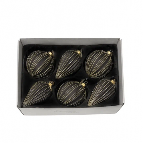 Набор винтажных стеклянных украшений Гротеск 100 мм., черный с золотом, 6 шт., Christmas DeLuxe (13159)