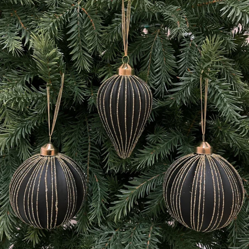 Набор винтажных стеклянных украшений Гротеск 100 мм., черный с золотом, 6 шт., Christmas DeLuxe (13159)