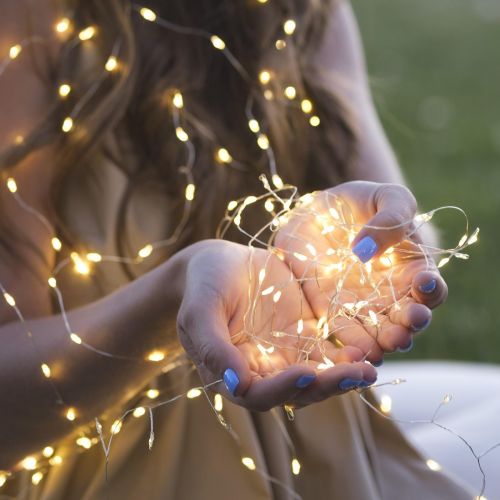 Гирлянда нить-роса 5 м., IP20, серебристая нить, 100 тёплых белых LED, 2 режима, AAх3, Luazon Lighting (5198382) 