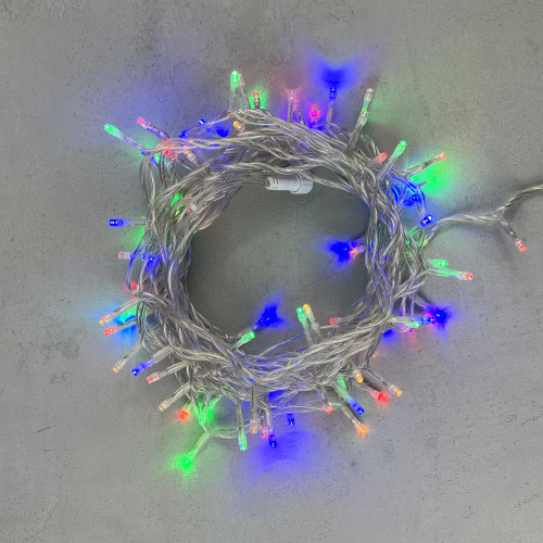Светодиодная нить 100 разноцветных LED ламп, 10 м., 24В., прозрачный провод ПВХ, LTC (PST100-10-1M)