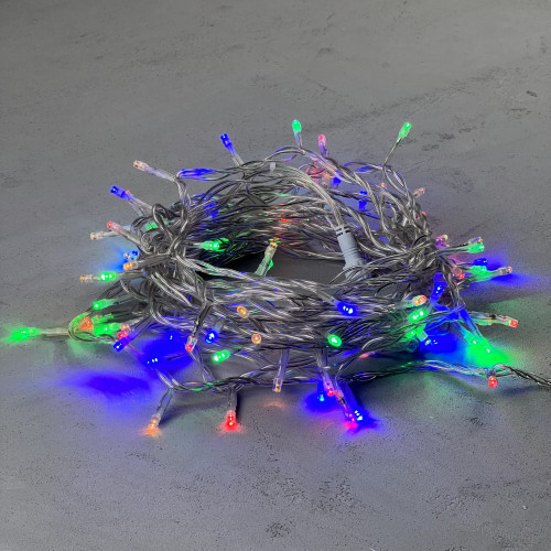 Светодиодная нить 100 разноцветных LED ламп, 10 м., 24В., прозрачный провод ПВХ, LTC (PST100-10-1M)