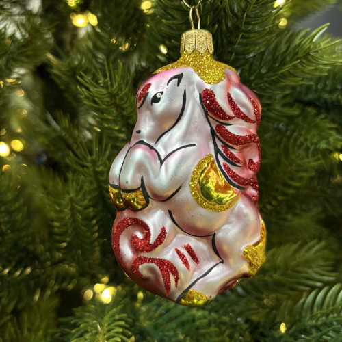 Ёлочное украшение Лошадка цирковая 100 мм., красный, стекло, Ёлочка (С1634/1)