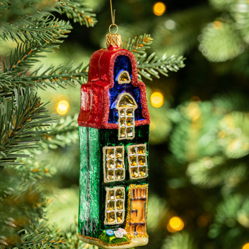 Елочное украшение Голландский домик, стекло, 13,5 см., 1 шт., Витус (59210)