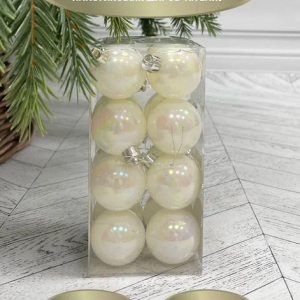 Набор пластиковых шаров Милена 40 мм., белый перламутр, 16 шт., Christmas DeLuxe (87554)