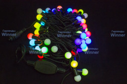 Светодиодная нить шарики 10 м., 220V, 100 разноцветных LED ламп, диаметр шарика 1.8 см, черный каучук, Winner (m.01.7B.100+1,8ball)