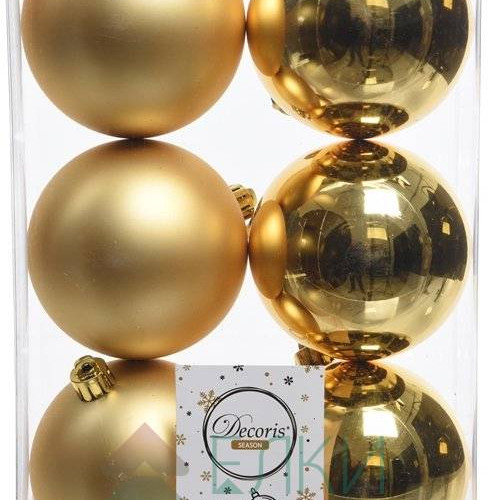 Набор пластиковых шаров Парис 80 мм, золотой, 6 шт., 2 сорт, Kaemingk (022050/2с)