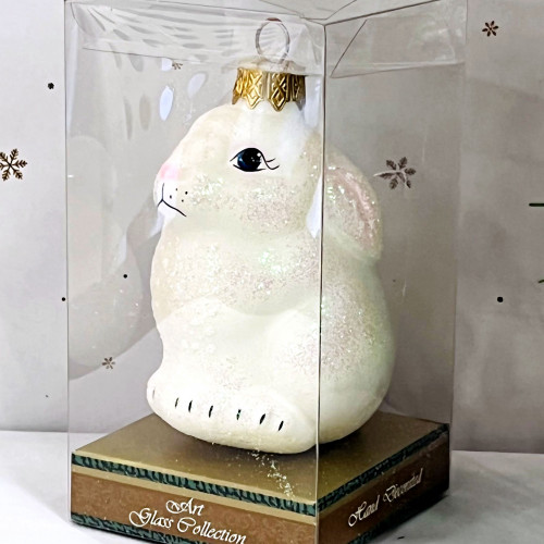 Елочное украшение Заяц лесной, белый, стекло, 9 см., 1 шт., Витус (А150-белый)