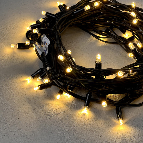Гирлянда Нить 10 м., теплый белый, 220В, 75 LED, Провод Черный Каучук, IP65, LTC (LL75-1-2WW) 