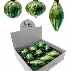 Набор стеклянных украшений Акварель зеленая 80 мм., 9 шт., Christmas DeLuxe (13073)