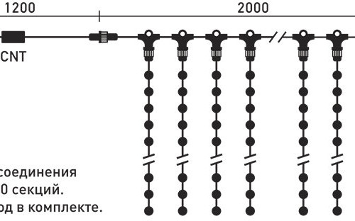 Светодиодный занавес 2*1 м., 200 теплых белых LED ламп, черный провод ПВХ, Beauty Led (PCL202-11-2WW)