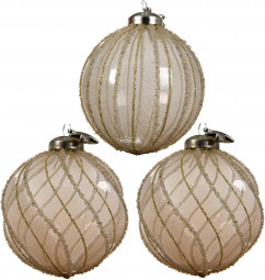 Набор стеклянных шаров  Карамельная нежность 80 мм, перламутровый,  3 шт, Kaemingk (060077) 