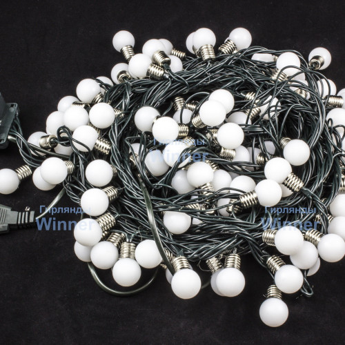 Светодиодная нить мини-лампочки 10 м., 220V, 100 теплых белых LED ламп, диаметр 1.6 см, зеленый провод, Winner (ww.01.5G.100-1,6ball)