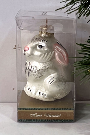 Елочное украшение Заяц лесной, серый, стекло, 9 см., 1 шт., Витус (А150-серый)