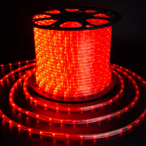 Дюралайт светодиодный 2-х проводной, диаметр 10 мм., 220В, красные LED лампы 30 шт на 1 м., бухта 100 м., статика, Teamprof (TPF-DL-2WH-100-10mm-240-R)