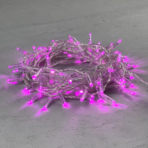 Светодиодная нить 10 м. с колпачком 24 В, 100 LED, розовая, прозрачный провод ПВХ, LTC (PST100CAP-10-1P)