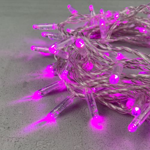 Светодиодная нить 10 м. с колпачком 24 В, 100 LED, розовая, прозрачный провод ПВХ, LTC (PST100CAP-10-1P)