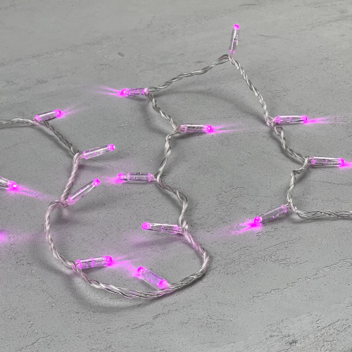 Светодиодная нить 10 м. с колпачком 24 В, 100 LED, розовая, прозрачный провод ПВХ, LTC (PST100CAP-10-1P)