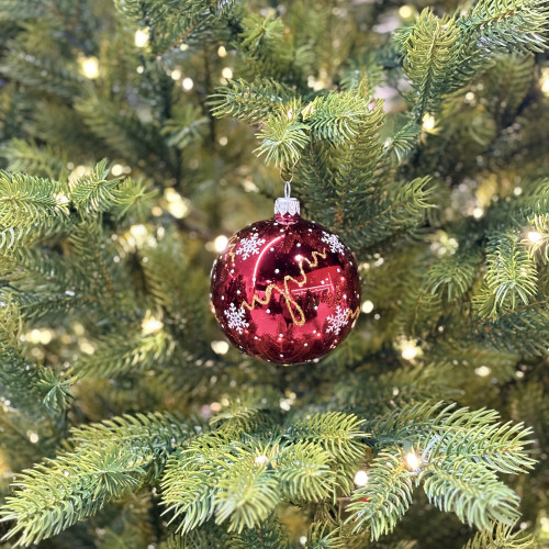 Стеклянный шар С Новым годом 80 мм., красный, стекло, Ёлочка (С89/1)