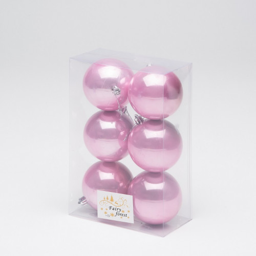 Набор пластиковых шаров Анет 80 мм., розовый перламутр, 6 шт., ЕлкиТорг (150319)