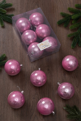 Набор пластиковых шаров Анет 80 мм., розовый перламутр, 6 шт., ЕлкиТорг (150319)