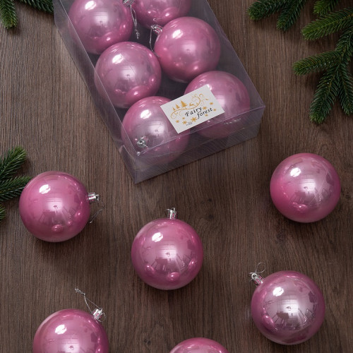 Набор пластиковых шаров Анет 80 мм., розовый перламутр, 6 шт., ЕлкиТорг (150319)