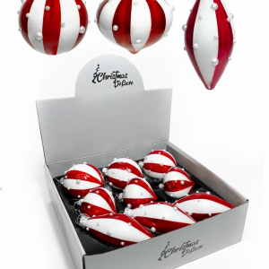 Набор стеклянных украшений Белуччи 80 мм., красный с белым, 9 шт., Christmas DeLuxe (13080)