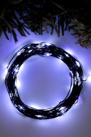 Гирлянда нить-роса 10 м., IP20, чёрная нить, 100 холодных белых LED, 12 В, Luazon Lighting (5198366) 