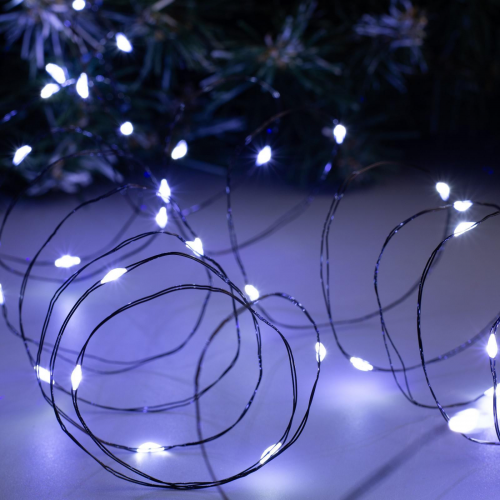 Гирлянда нить-роса 10 м., IP20, чёрная нить, 100 холодных белых LED, 12 В, Luazon Lighting (5198366) 