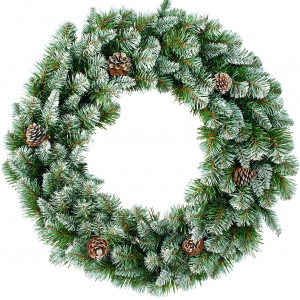 Венок хвойный Императрица с шишками диаметр 60 см заснеженный, Triumph Tree (73848)