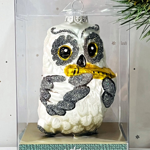 Елочное украшение Сова с флейтой, стекло, 12 см., 1 шт., Витус (А152)