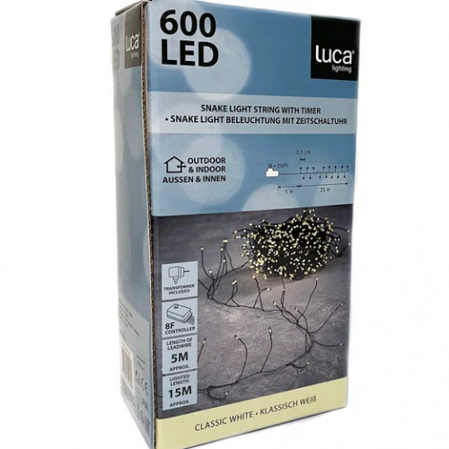 Гирлянда Капли 600 белых микро ламп, 1500 см., 8 функций, таймер, зеленый провод, Luca (84638) в Санкт-Петербурге