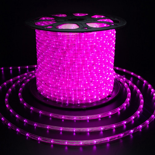 Дюралайт светодиодный 2-х проводной, диаметр 10 мм., 220В, розовый LED лампы 30 шт на 1 м., бухта 100 м., статика, Teamprof (TPF-DL-2WH-100-10mm-240-P)