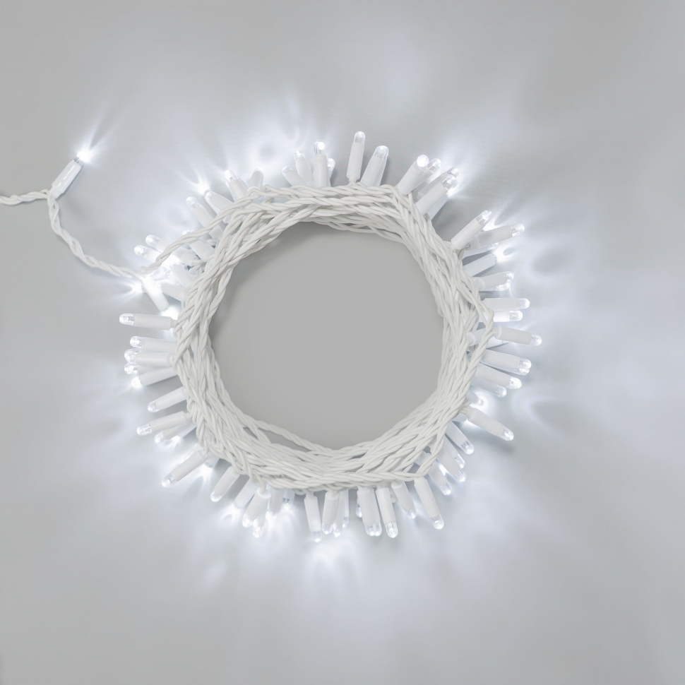 Светодиодная нить 10 м., 24 В, 100 LED, холодный белый, белый провод каучук, LTC (ECO100-8-1W) в Магнитогорске