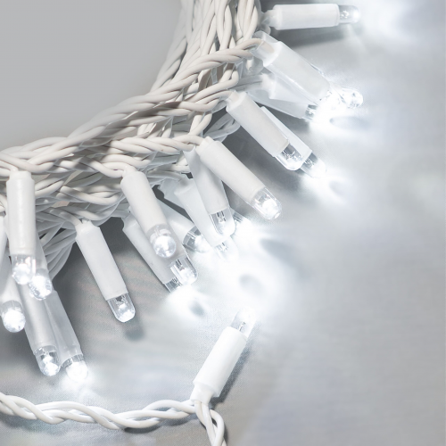 Светодиодная нить 10 м., 24 В, 100 LED, холодный белый, белый провод каучук, LTC (ECO100-8-1W)