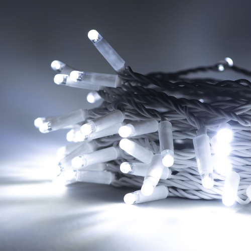 Светодиодная нить 10 м., 24 В, 100 LED, холодный белый, белый провод каучук, LTC (ECO100-8-1W)