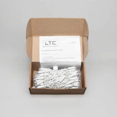 Светодиодная нить 10 м., 24 В, 100 LED, холодный белый, белый провод каучук, LTC (ECO100-8-1W)