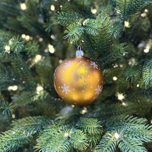 Стеклянный шар С Новым годом 80 мм., золотой, стекло, Ёлочка (С89/2)