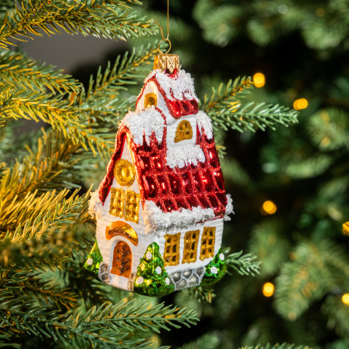 Елочное украшение Домик с острой крышей, стекло, 13 см., 1 шт., Витус (59295)