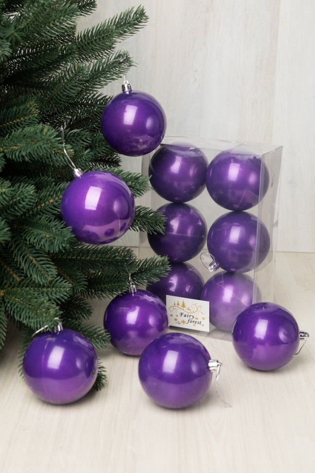 Набор пластиковых шаров Анет 80 мм., фиолетовый перламутр, 6 шт., ЕлкиТорг (150320) в Белгороде