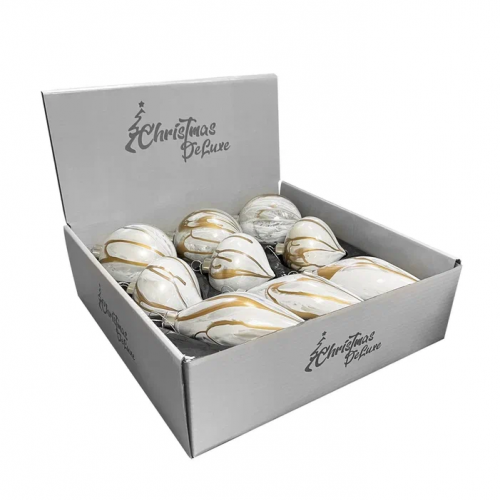 Набор стеклянных украшений Акварель 80 мм., бежевый с золотом,  9 шт., Christmas DeLuxe (13078)