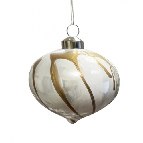 Набор стеклянных украшений Акварель 80 мм., бежевый с золотом,  9 шт., Christmas DeLuxe (13078)